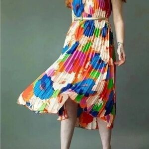 Colorful Pleated Midi Dress